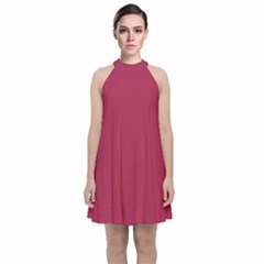 Amaranth Purple Velvet Halter Neckline Dress  by FashionLane