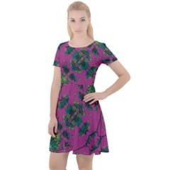 Modern Floral Collage Print Pattern Cap Sleeve Velour Dress  by dflcprintsclothing