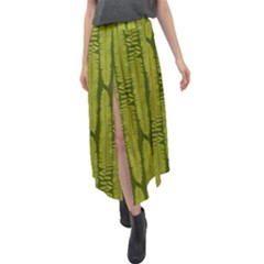 Fern Texture Nature Leaves Velour Split Maxi Skirt by Dutashop