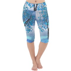 Crystal Blue Tree Lightweight Velour Cropped Yoga Leggings by icarusismartdesigns