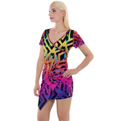 Abstract Jungle Short Sleeve Asymmetric Mini Dress by icarusismartdesigns