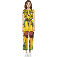 Sunflower Painting Women s Frill Top Jumpsuit by ExtraAwesomeSauce