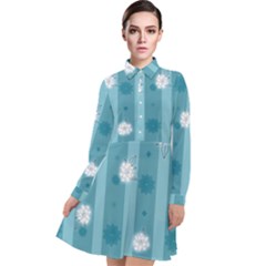 Gardenia Flowers White Blue Long Sleeve Chiffon Shirt Dress by Dutashop