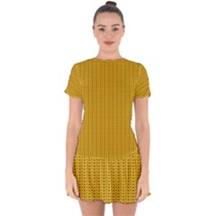 Yellow Knitted Pattern Drop Hem Mini Chiffon Dress by goljakoff