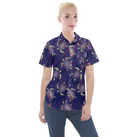 Turtles  Women s Short Sleeve Pocket Shirt by SychEva