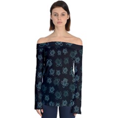 Blue Turtles On Black Off Shoulder Long Sleeve Top by contemporary