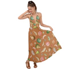 Watercolor Fruit Backless Maxi Beach Dress by SychEva