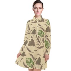 Folk Floral Pattern  Flowers Print  Long Sleeve Chiffon Shirt Dress by Eskimos