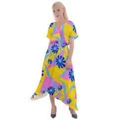 Folk Floral Pattern  Abstract Flowers Print  Seamless Pattern Cross Front Sharkbite Hem Maxi Dress by Eskimos