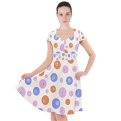 Multicolored Circles Cap Sleeve Midi Dress by SychEva