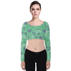 Folk Floral Pattern  Abstract Flowers Print  Seamless Pattern Velvet Long Sleeve Crop Top by Eskimos