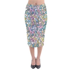 Multicolored Watercolor Stones Velvet Midi Pencil Skirt by SychEva