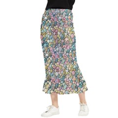 Multicolored Watercolor Stones Maxi Fishtail Chiffon Skirt by SychEva