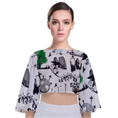 Skaterunderground Tie Back Butterfly Sleeve Chiffon Top by PollyParadise