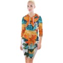 Spring Flowers Quarter Sleeve Hood Bodycon Dress View1