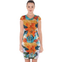 Spring Flowers Capsleeve Drawstring Dress  by LW41021