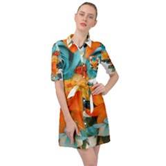 Spring Flowers Belted Shirt Dress by LW41021