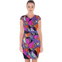 Abstract Capsleeve Drawstring Dress  by LW41021