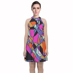 Abstract Velvet Halter Neckline Dress  by LW41021