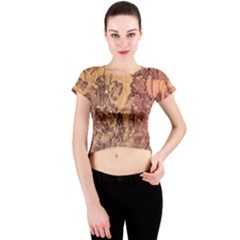 Abstract Cracked Texture Print Crew Neck Crop Top