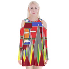 Forrest Sunset Velvet Long Sleeve Shoulder Cutout Dress by LW323