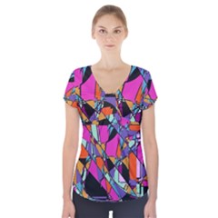 Abstract 2 Short Sleeve Front Detail Top by LW323