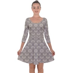 Bright Silver Flowers Motif Pattern Quarter Sleeve Skater Dress by dflcprintsclothing