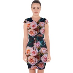 Sweet Roses Capsleeve Drawstring Dress  by LW323