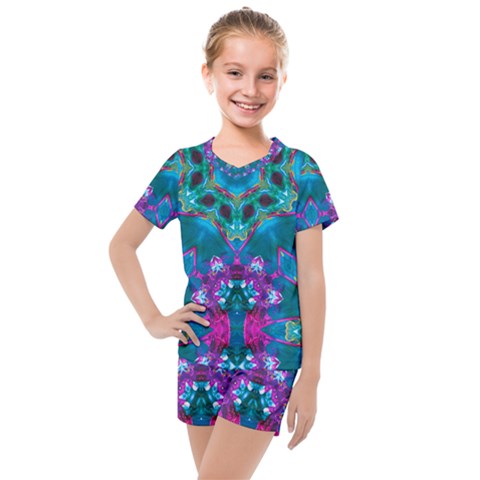 Peacock2 Kids  Mesh Tee And Shorts Set by LW323