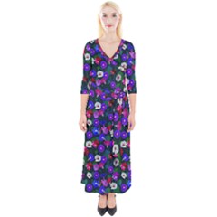Watercolor Flowers  Bindweed  Liana Quarter Sleeve Wrap Maxi Dress by SychEva