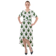 Weed At White, Ganja Leafs Pattern, 420 Hemp Regular Theme Front Wrap High Low Dress by Casemiro