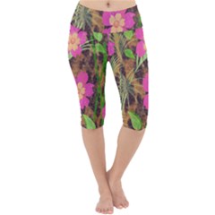 Jungle Floral Lightweight Velour Cropped Yoga Leggings by PollyParadise