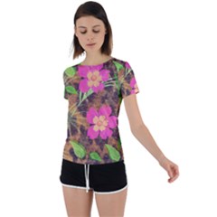 Jungle Floral Back Circle Cutout Sports Tee by PollyParadise