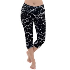 Black And White Grunge Abstract Print Lightweight Velour Capri Yoga Leggings by dflcprintsclothing