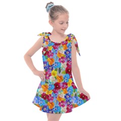 Pansies  Watercolor Flowers Kids  Tie Up Tunic Dress by SychEva