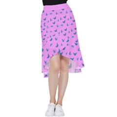 Blue Butterflies At Pastel Pink Color Background Frill Hi Low Chiffon Skirt by Casemiro