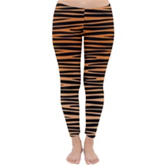 Tiger Stripes, Black And Orange, Asymmetric Lines, Wildlife Pattern Classic Winter Leggings by Casemiro