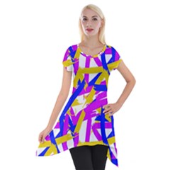 Colored Stripes Short Sleeve Side Drop Tunic by UniqueThings