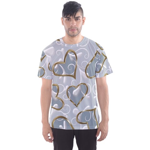   Gold Hearts On A Blue Background Men s Sport Mesh Tee by Galinka