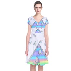 Minimal Holographic Butterflies Short Sleeve Front Wrap Dress by gloriasanchez