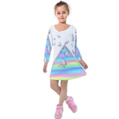 Minimal Holographic Butterflies Kids  Long Sleeve Velvet Dress by gloriasanchez