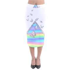 Minimal Holographic Butterflies Velvet Midi Pencil Skirt by gloriasanchez