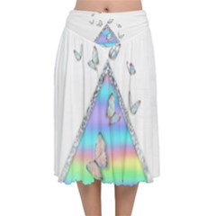 Minimal Holographic Butterflies Velvet Flared Midi Skirt by gloriasanchez