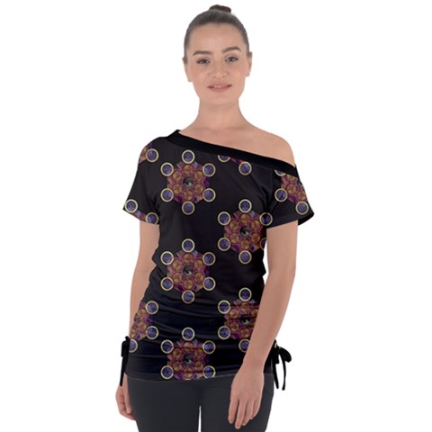 Metatron Cube Off Shoulder Tie-up Tee by gloriasanchez