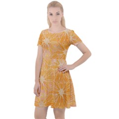 Flowers Pattern Orange Yellow Cap Sleeve Velour Dress  by alllovelyideas