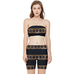 Pattern Geometric Gold Black Stretch Shorts And Tube Top Set by alllovelyideas