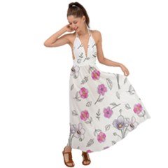 Flowers In One Line Backless Maxi Beach Dress by SychEva