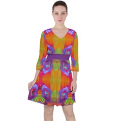 Glitch Futuristic Punk  Quarter Sleeve Ruffle Waist Dress by gloriasanchez