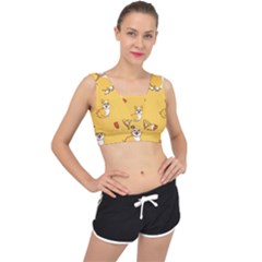 Corgi And Coffee V-back Sports Bra by Bigfootshirtshop