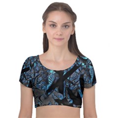 Sputnik Velvet Short Sleeve Crop Top  by MRNStudios